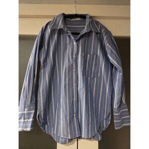 Mango MNG Womens US 6 Blue White Stripe Button Down Shirt 100% Cotton